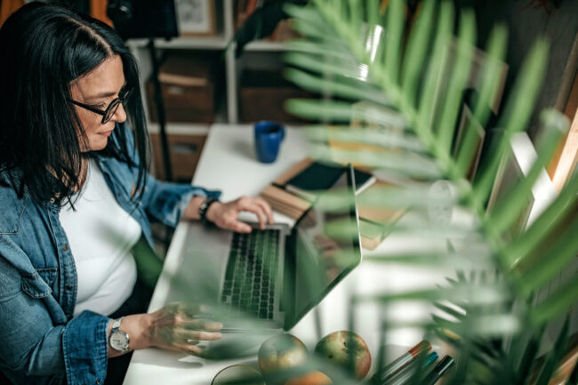 woman using laptop